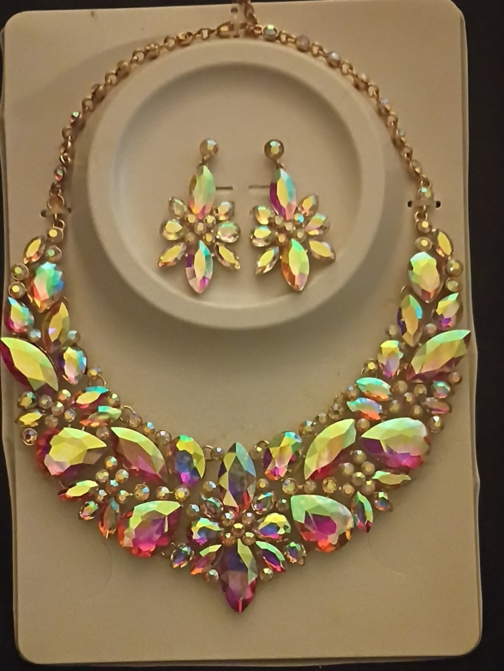 Aurora Crystal Statement Necklace & Earrings Set - Multicolor